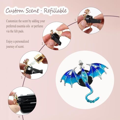 Bling Dragon Car Air Freshener Vent Clip,1pc Rhinestone Blue Dragon Car Decor,Cute Air Vent Clip Dashboard Decoration Accessory,Refillable Animal Diffuser in Saudi Arabia