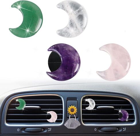 Crystal Moon Air Vent Clips, 4 Pcs Quartz Moon Style Car Air Fresheners, Cute Car Decoration & Interior Decor Accessories for Women & Men + Cute Sunflower Mask Hook in Saudi Arabia