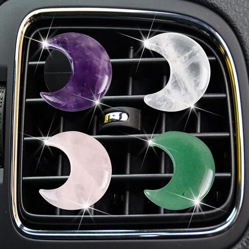 Crystal Moon Air Vent Clips, 4 Pcs Quartz Moon Style Car Air Fresheners, Cute Car Decoration & Interior Decor Accessories for Women & Men + Cute Sunflower Mask Hook in Saudi Arabia