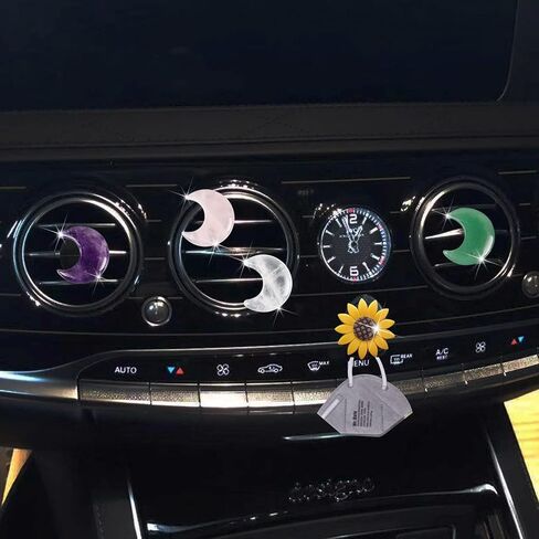 Crystal Moon Air Vent Clips, 4 Pcs Quartz Moon Style Car Air Fresheners, Cute Car Decoration & Interior Decor Accessories for Women & Men + Cute Sunflower Mask Hook in Saudi Arabia