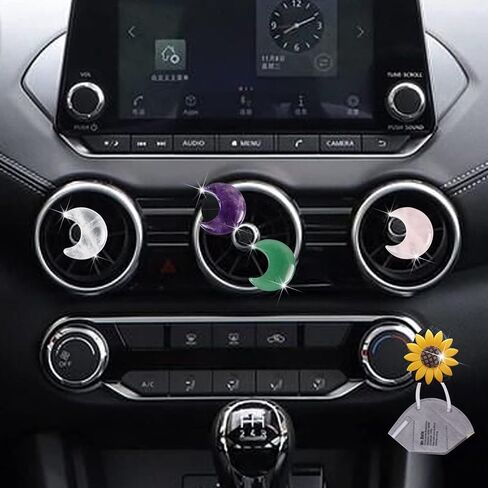 Crystal Moon Air Vent Clips, 4 Pcs Quartz Moon Style Car Air Fresheners, Cute Car Decoration & Interior Decor Accessories for Women & Men + Cute Sunflower Mask Hook in Saudi Arabia