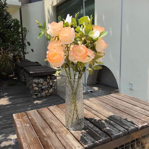 Solar-Chameleon Silk Roses Bouquet - 5 Stem 26" Sunlight Color Changing Roses Artificial Flowers,Fake Roses Long Stem for Arrangement Wedding Centerpiece Home Office Party Decor (White-Orange) in Kuwait