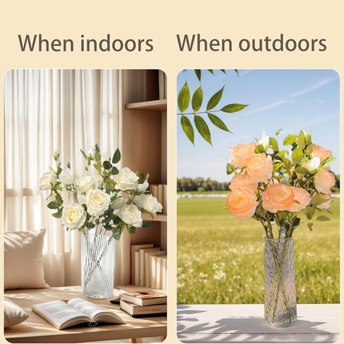 Solar-Chameleon Silk Roses Bouquet - 5 Stem 26" Sunlight Color Changing Roses Artificial Flowers,Fake Roses Long Stem for Arrangement Wedding Centerpiece Home Office Party Decor (White-Orange) in Kuwait