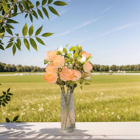 Solar-Chameleon Silk Roses Bouquet - 5 Stem 26" Sunlight Color Changing Roses Artificial Flowers,Fake Roses Long Stem for Arrangement Wedding Centerpiece Home Office Party Decor (White-Orange) in Kuwait