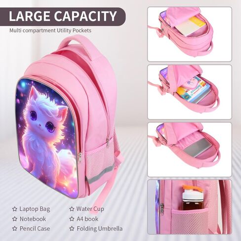 حقيبة ظهر للأطفال للبنات- 3pcs 17 ″ حقائب الظهر مع مربع الغداء لمدرسة Toddle الابتدائية المتوسطة- حقيبة الطلاب للأعمار 6-18 Fox Bookbag Pack Back in Kuwait