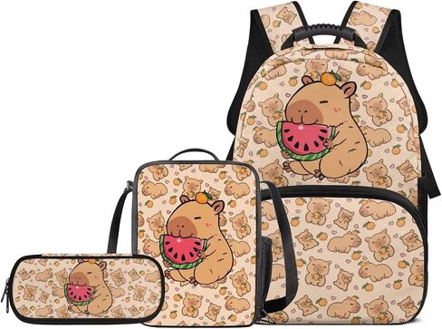 Cute Capybara School Backpack for Girls 3pcs Kawaii Watermelon Girls Backpack with Lunch Box Pencil Case Set for Kids Teens Elementary Middle School Bookbag in Saudi Arabia