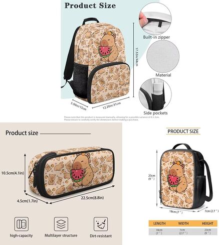 Cute Capybara School Backpack for Girls 3pcs Kawaii Watermelon Girls Backpack with Lunch Box Pencil Case Set for Kids Teens Elementary Middle School Bookbag in Saudi Arabia