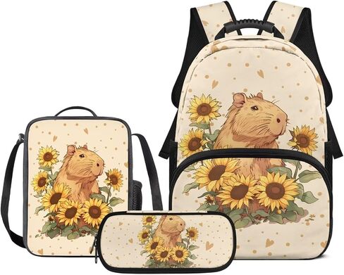 Cute Capybara School Backpack for Girls 3pcs Kawaii Watermelon Girls Backpack with Lunch Box Pencil Case Set for Kids Teens Elementary Middle School Bookbag in Saudi Arabia