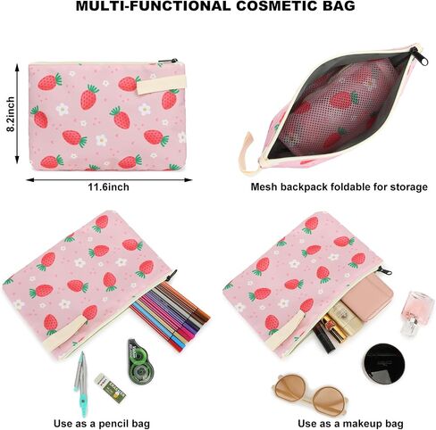 Strawberry Mesh Backpack for Girls Women, Semi-Transparent Kids School Backpack College Bookbag for Beach Gym Travel in Kuwait