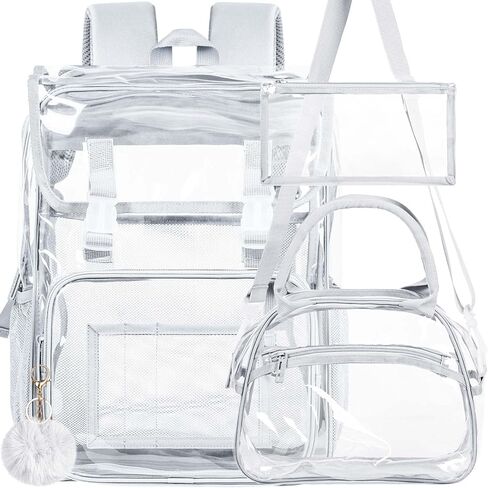 17 "Flip Top Clear Backpack for Boys ، مجموعة معتمدة من 3pcs ، حقيبة كتب شفافة مقاومة للماء للحرم الجامعي/المدرسة (رمادي) in Kuwait
