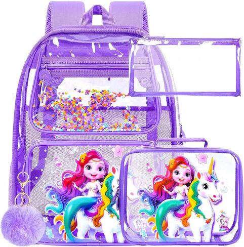 17 "Flip Top Clear Backpack for Boys ، مجموعة معتمدة من 3pcs ، حقيبة كتب شفافة مقاومة للماء للحرم الجامعي/المدرسة (رمادي) in Kuwait