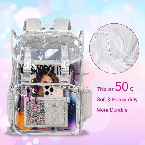 17 "Flip Top Clear Backpack for Boys ، مجموعة معتمدة من 3pcs ، حقيبة كتب شفافة مقاومة للماء للحرم الجامعي/المدرسة (رمادي) in Kuwait