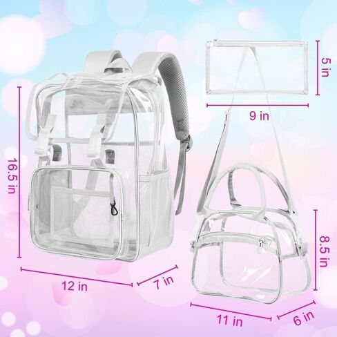 17 "Flip Top Clear Backpack for Boys ، مجموعة معتمدة من 3pcs ، حقيبة كتب شفافة مقاومة للماء للحرم الجامعي/المدرسة (رمادي) in Kuwait