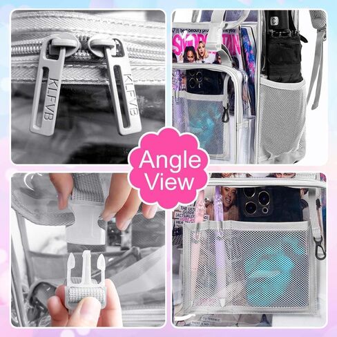 17 "Flip Top Clear Backpack for Boys ، مجموعة معتمدة من 3pcs ، حقيبة كتب شفافة مقاومة للماء للحرم الجامعي/المدرسة (رمادي) in Kuwait