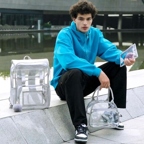 17 "Flip Top Clear Backpack for Boys ، مجموعة معتمدة من 3pcs ، حقيبة كتب شفافة مقاومة للماء للحرم الجامعي/المدرسة (رمادي) in Kuwait