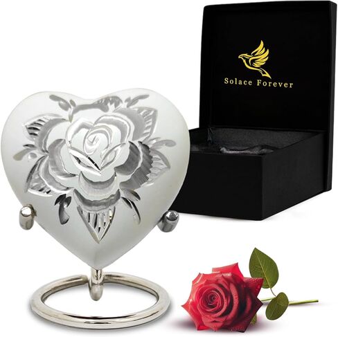 جرة قلب وردية للرماد البشري - جرة حرق جثث مصنوعة يدويًا معدنية على شكل قلب - جرة وردة جنائزية للرماد للرجال والنساء - حامل جرة قلب مزخرف للذكور والإناث (أرجواني، صغير) in Kuwait