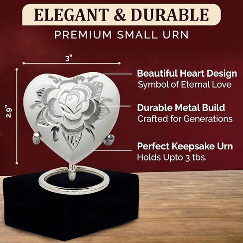 جرة قلب وردية للرماد البشري - جرة حرق جثث مصنوعة يدويًا معدنية على شكل قلب - جرة وردة جنائزية للرماد للرجال والنساء - حامل جرة قلب مزخرف للذكور والإناث (أرجواني، صغير) in Kuwait