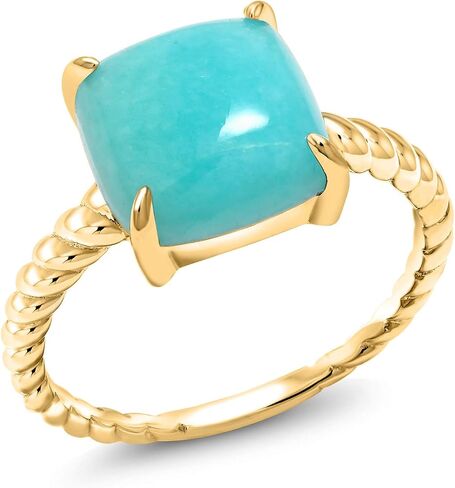 Gem Stone King 18K Yellow Gold Plated Silver Sleeping Beauty Turquoise Ring For Women 10MM Square Cabochon in Saudi Arabia