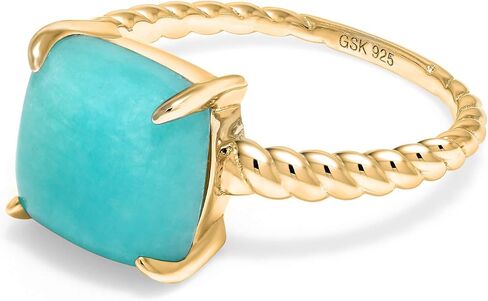 Gem Stone King 18K Yellow Gold Plated Silver Sleeping Beauty Turquoise Ring For Women 10MM Square Cabochon in Saudi Arabia
