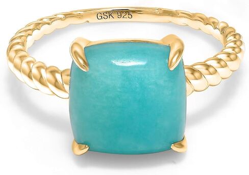 Gem Stone King 18K Yellow Gold Plated Silver Sleeping Beauty Turquoise Ring For Women 10MM Square Cabochon in Saudi Arabia