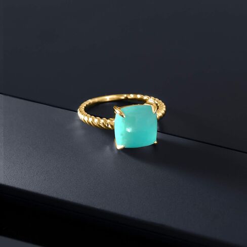 Gem Stone King 18K Yellow Gold Plated Silver Sleeping Beauty Turquoise Ring For Women 10MM Square Cabochon in Saudi Arabia