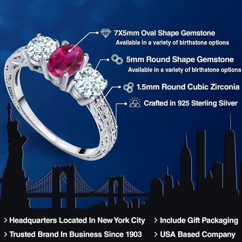 Gem Stone King 2.12 Cttw Red Created Ruby and Sky Blue Aquamarine Ring For women | 925 Sterling Silver | Oval 7X5MM and Round 5MM | Available In Size 5, 6, 7, 8, 9 in Saudi Arabia