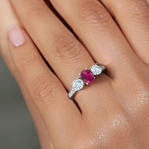 Gem Stone King 2.12 Cttw Red Created Ruby and Sky Blue Aquamarine Ring For women | 925 Sterling Silver | Oval 7X5MM and Round 5MM | Available In Size 5, 6, 7, 8, 9 in Saudi Arabia