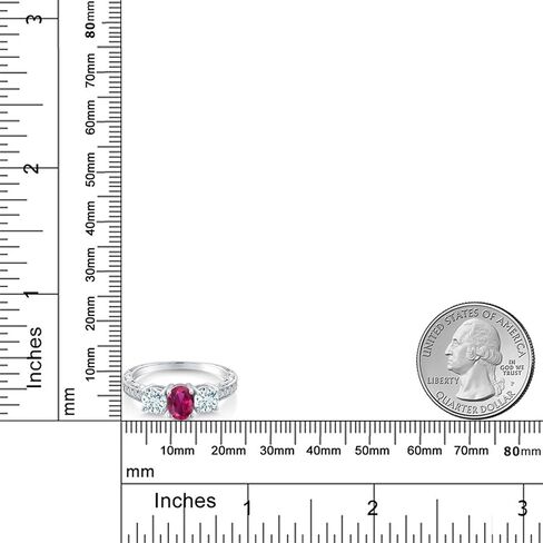 Gem Stone King 2.12 Cttw Red Created Ruby and Sky Blue Aquamarine Ring For women | 925 Sterling Silver | Oval 7X5MM and Round 5MM | Available In Size 5, 6, 7, 8, 9 in Saudi Arabia