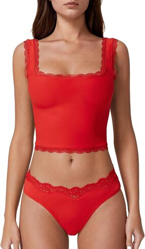 Qinsen Womens Square Neck Lace Lace Tops Double Clined Slim Fit Summer Out y2k t tirts in Saudi Arabia