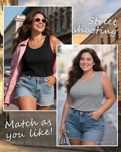 4 Pack Women's Cotton Plus Size Tank Tops, Scoop Neck Sleeveless Shirts Casual Summer Ladies Basic T-Shirts Tee in Saudi Arabia