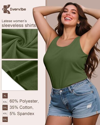 4 Pack Women's Cotton Plus Size Tank Tops, Scoop Neck Sleeveless Shirts Casual Summer Ladies Basic T-Shirts Tee in Saudi Arabia