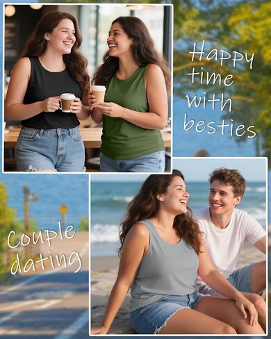 4 Pack Women's Cotton Plus Size Tank Tops, Scoop Neck Sleeveless Shirts Casual Summer Ladies Basic T-Shirts Tee in Saudi Arabia