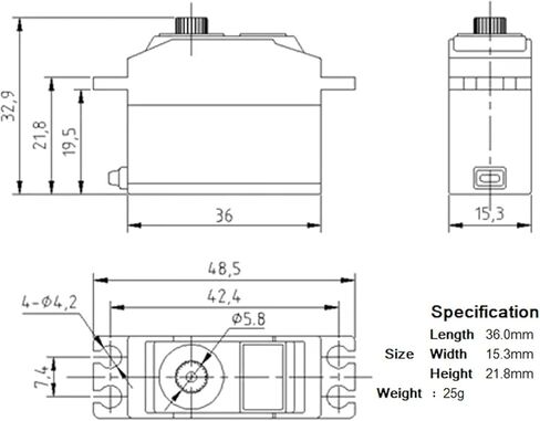 25g RC Model Digital Metal Gear Servo - High Speed, High Torque, Coreless Motor, Dual Ball Bearing, JR Connector in Kuwait