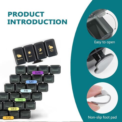 Weekly Pill Organizer 7 Day 4 Times a Day， Large Pill Box Organizer with Drawer Designed， Daily Pill Organizer to Hold Medicine, Medication, Vitamins and Fish Oils (Black) in Kuwait