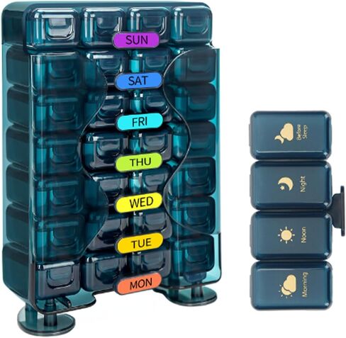 Weekly Pill Organizer 7 Day 4 Times a Day， Large Pill Box Organizer with Drawer Designed， Daily Pill Organizer to Hold Medicine, Medication, Vitamins and Fish Oils (Black) in Kuwait