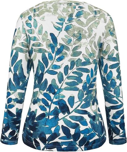 JomeDesign Womens Tops Long Sleeve Shirts Round Neck Loose Casual Blouses Floral Print Tshirts in Kuwait