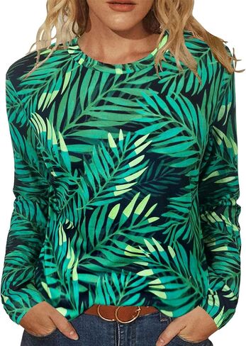 JomeDesign Womens Tops Long Sleeve Shirts Round Neck Loose Casual Blouses Floral Print Tshirts in Kuwait
