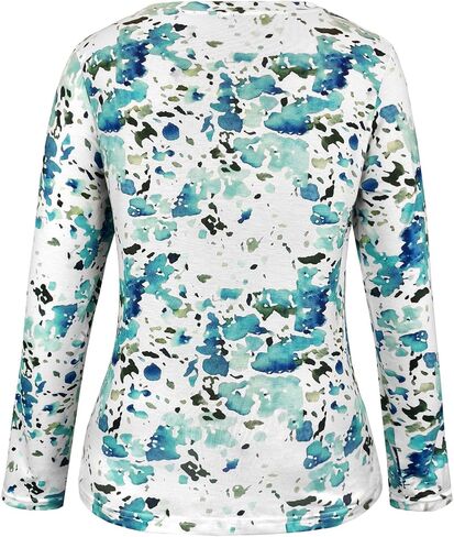 JomeDesign Womens Tops Long Sleeve Shirts Round Neck Loose Casual Blouses Floral Print Tshirts in Kuwait