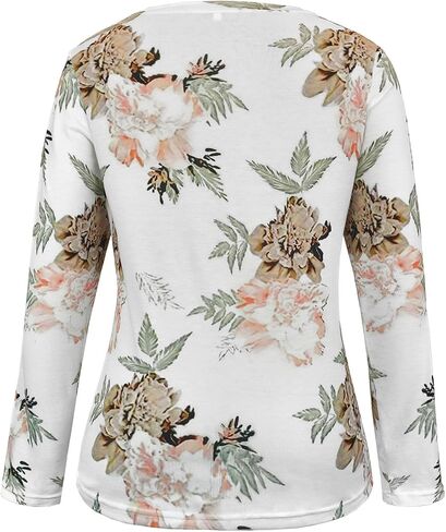 JomeDesign Womens Tops Long Sleeve Shirts Round Neck Loose Casual Blouses Floral Print Tshirts in Kuwait