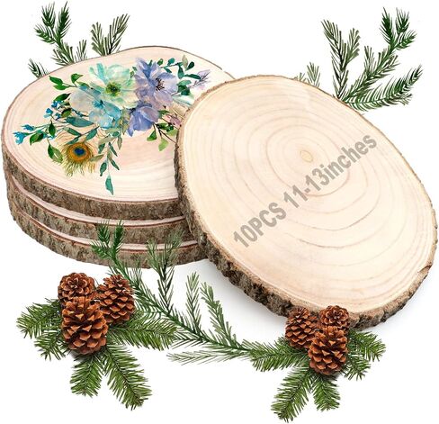 ZOCONE 4 Pcs Large Wood Slices 11-13 Inches Unfinished Rounds, Natural Paulownia Wooden Slices for Centerpieces, Round Wooden Discs Decoration with Bark, Wood Circles for Centerpieces for Painting in Saudi Arabia