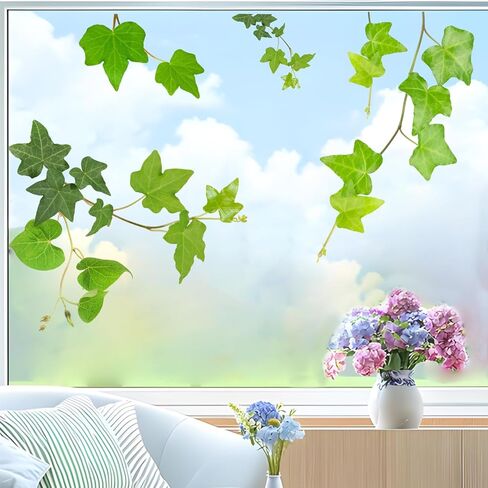 Leaves Vine Window Stickers Hanging Green Plants Window Clings Reusable Spring Summer Botanical Windows Cling Double Sided Anti-Collision Windows Decal Glass Doors Decor, Green Tree Leaf in Kuwait