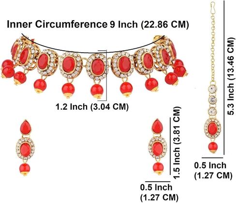 Efulgenz Crystal Indian Jewelry Choker Kundan Crystal Faux Pearl Necklace Earrings Maang Tikka Head Chain Bollywood Wedding Bridal Set for Women in Saudi Arabia