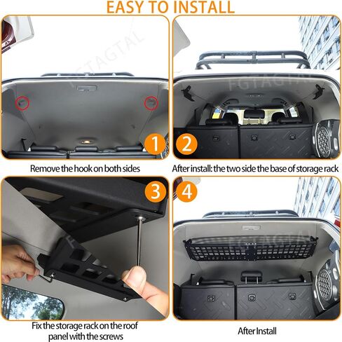 علبة سلة شحن الجذع الخلفية متوافقة مع Toyota FJ Cruiser 2007-2021 ، حاملة أمتعة تخزين السقف الخلفية الخلفية الداخلية. in Kuwait
