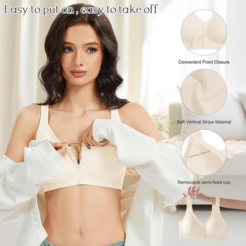 Vinfact Front Closure Bras for Women No Underwire Wireless Bra Seamless Bralettes with Soft Support Mastectomy Bralette in Saudi Arabia