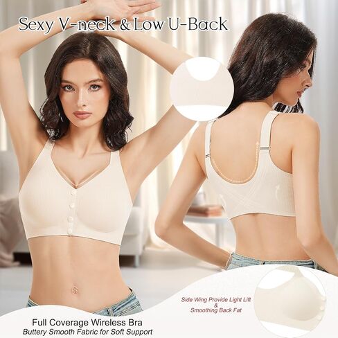 Vinfact Front Closure Bras for Women No Underwire Wireless Bra Seamless Bralettes with Soft Support Mastectomy Bralette in Saudi Arabia
