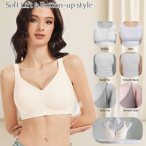 Vinfact Front Closure Bras for Women No Underwire Wireless Bra Seamless Bralettes with Soft Support Mastectomy Bralette in Saudi Arabia