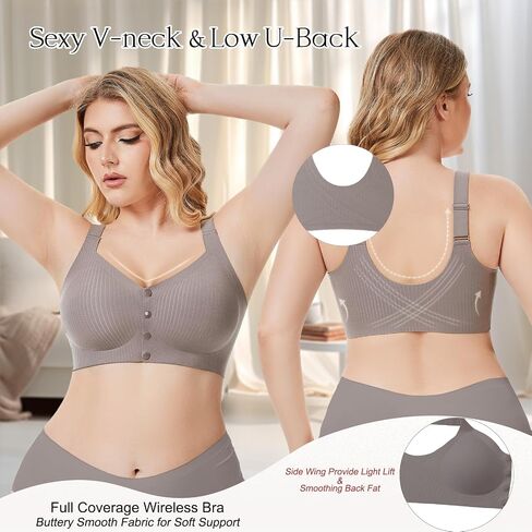 Vinfact Front Closure Bras for Women No Underwire Wireless Bra Seamless Bralettes with Soft Support Mastectomy Bralette in Saudi Arabia
