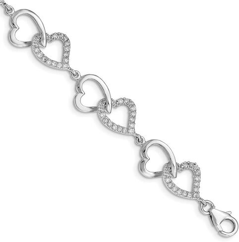 JewelryWeb 925 Sterling Silver Solid Solid Fanced Comper Closure Cubic Zirconia Love Love Heart Bracelet 7.75 inch-Lobster Claw Link Braceled for Women in Saudi Arabia