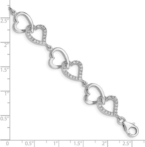 JewelryWeb 925 Sterling Silver Solid Solid Fanced Comper Closure Cubic Zirconia Love Love Heart Bracelet 7.75 inch-Lobster Claw Link Braceled for Women in Saudi Arabia