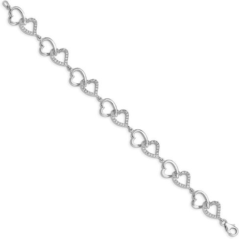 JewelryWeb 925 Sterling Silver Solid Solid Fanced Comper Closure Cubic Zirconia Love Love Heart Bracelet 7.75 inch-Lobster Claw Link Braceled for Women in Saudi Arabia